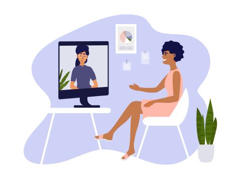Illustration of two women talking an online call