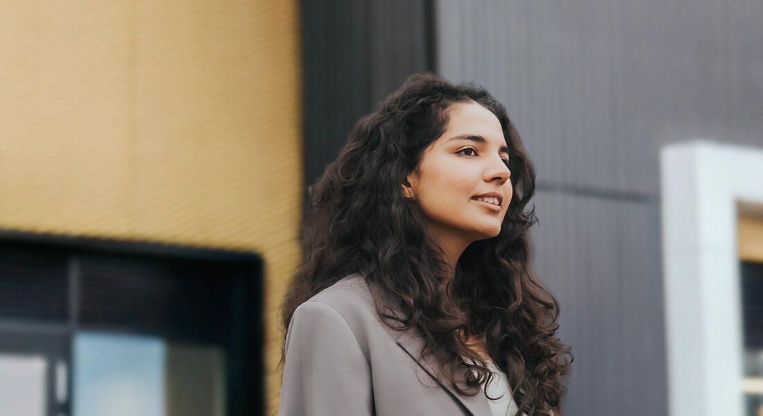 Imperial MSc Finance & Accounting student walking on the university campus in London