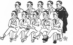 The cartoon depicting ten officials with the face of Lowry