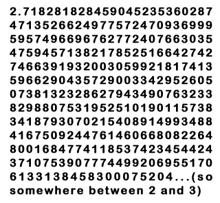 e - in decimal format (first 350 or so decimal places)