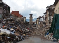 Rubble from houses due to earthquake in Italy in 2016