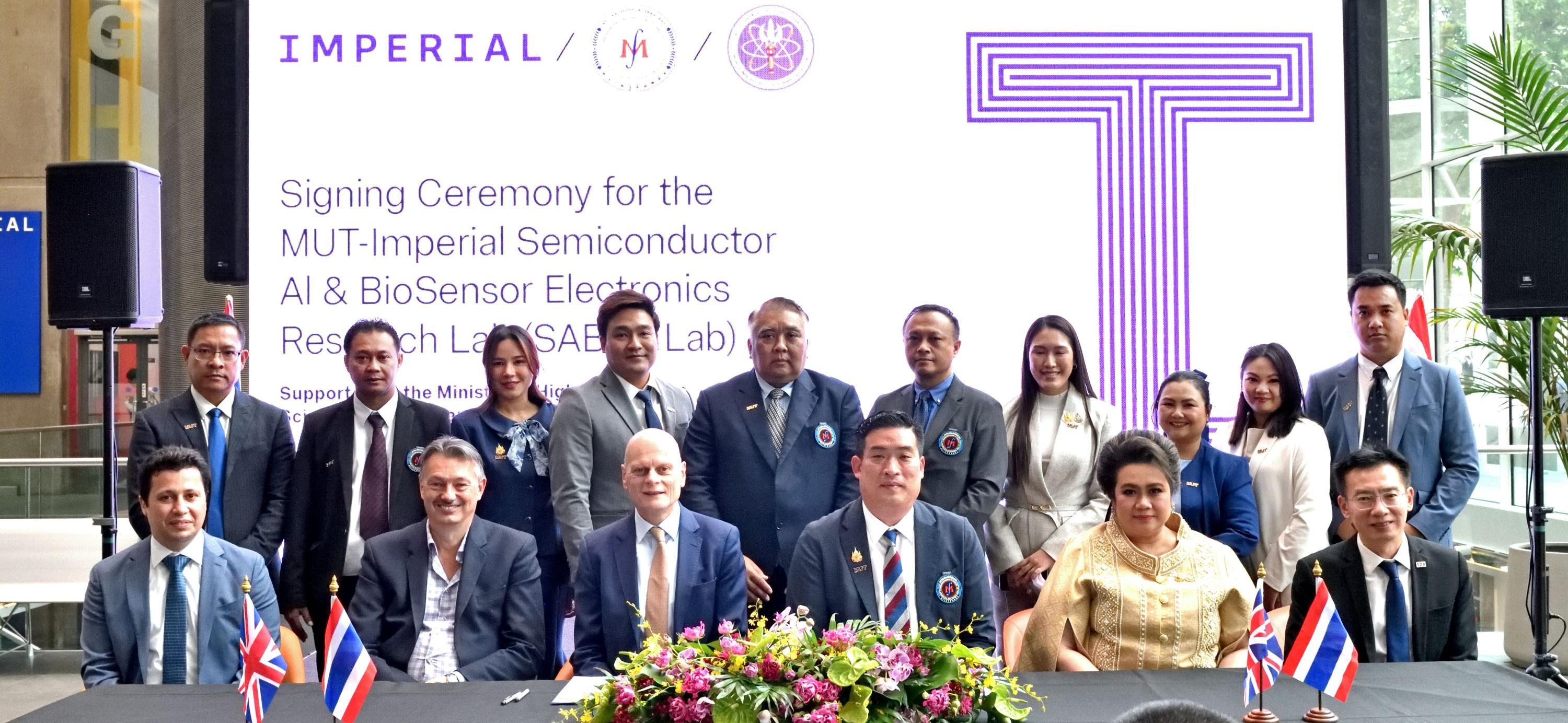 Representatives from Imperial, MUT and the Thai government sitting at a desk at the official launch of the SABER Lab at Imperial College London in June 2025