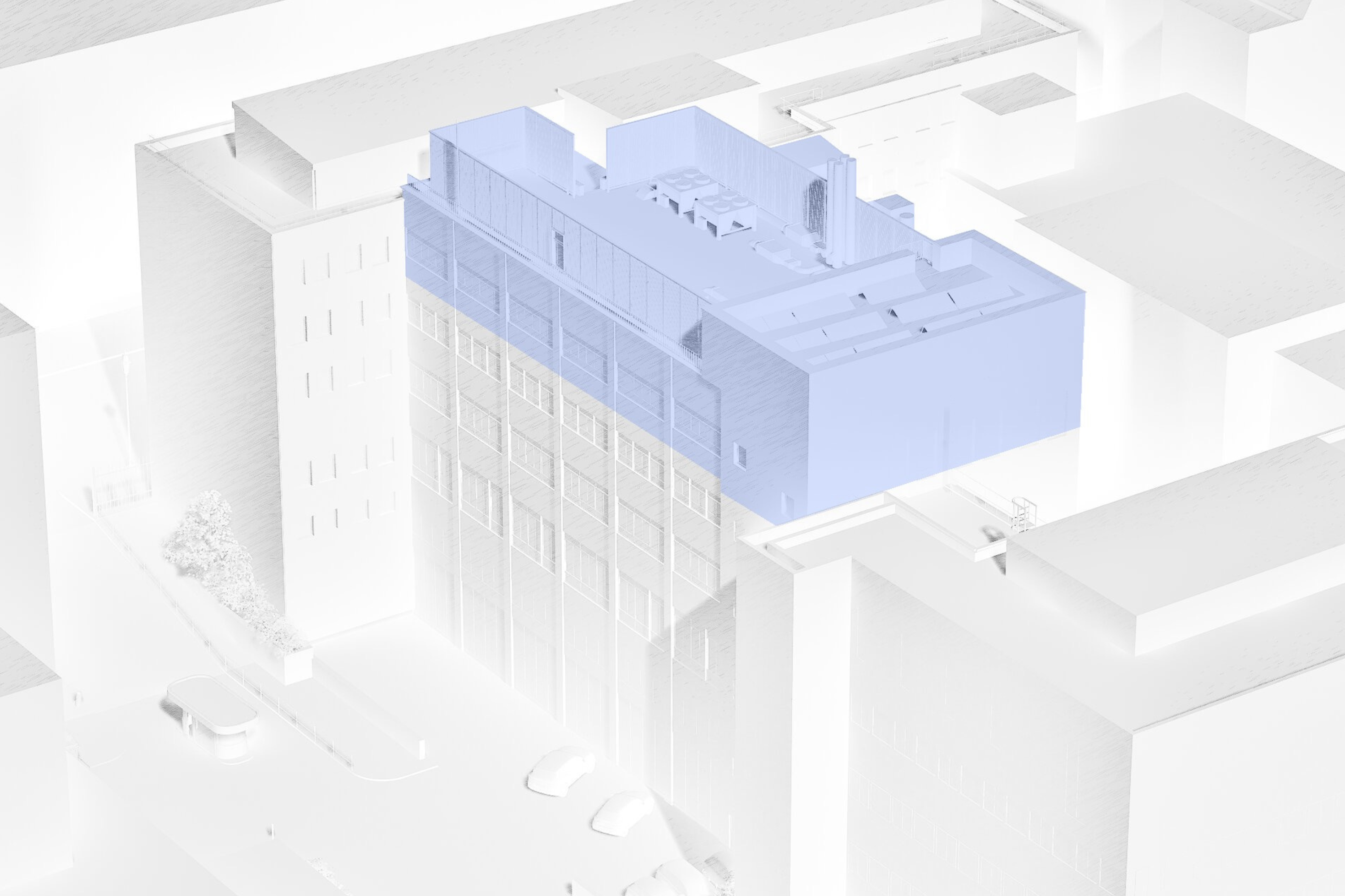 Render showing the new Sustainable Futures Lab on top of Roderic Hill Building