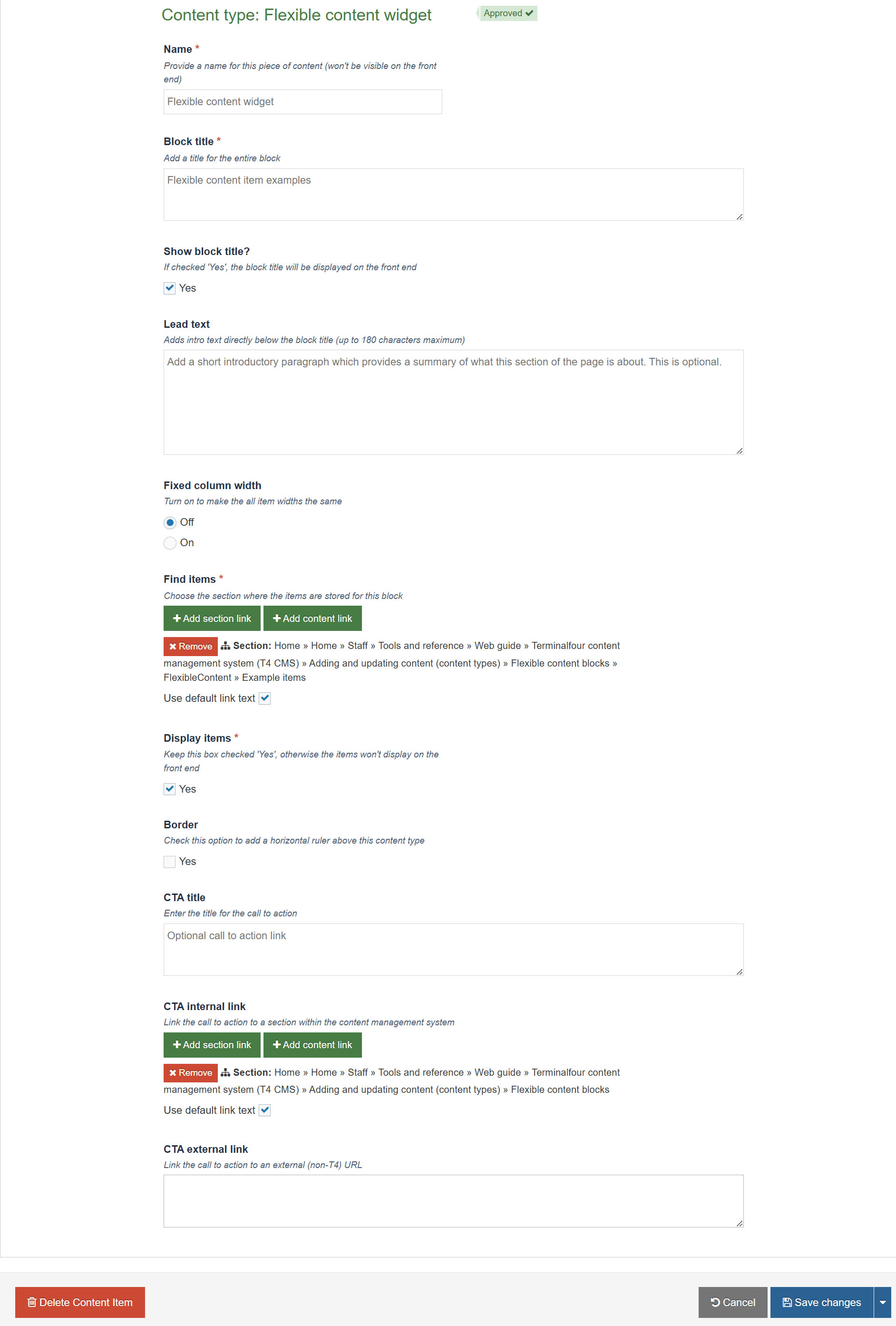Example of a completed form