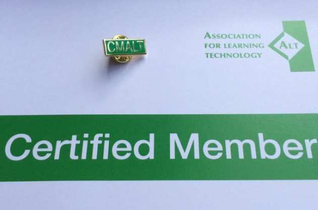 Photo of CMALT certificate and badge