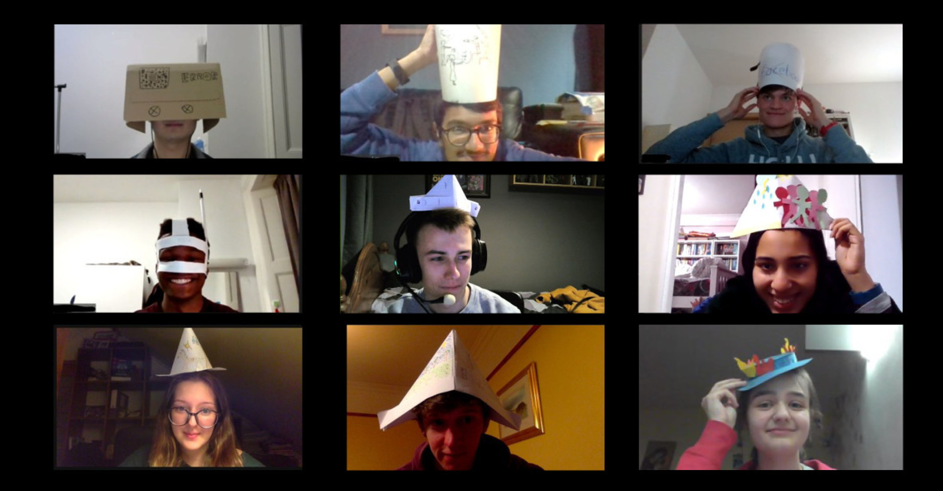 9 Students in home-made hats