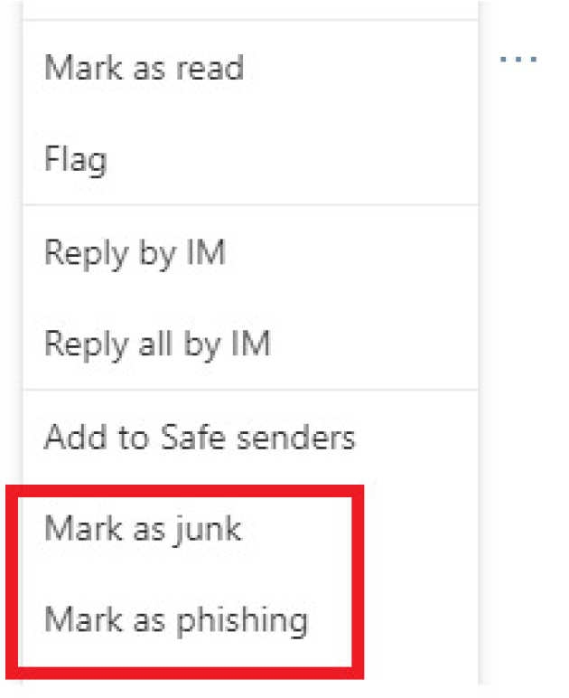 Outlook OWA mark as junk or phishing