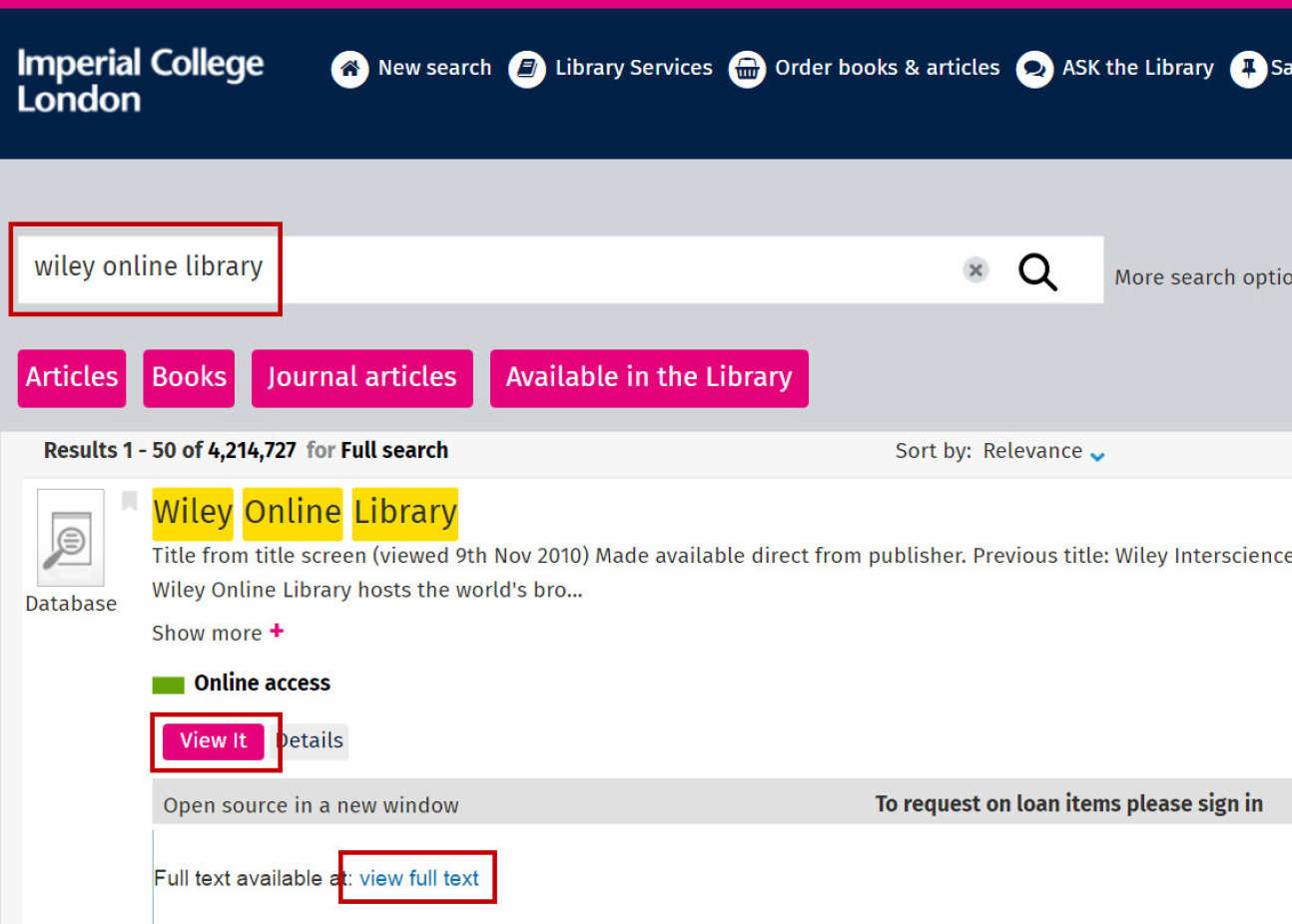 Wiley Online Library Administration and support services Imperial