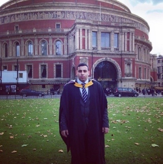 Bilal outside the Royal Albert Hall on his graduation day