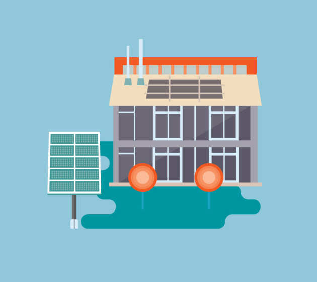 illustration, building with solar panels