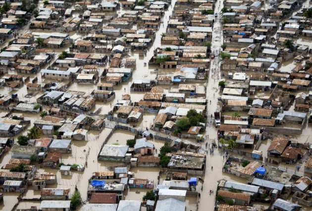 Flooded houses and land