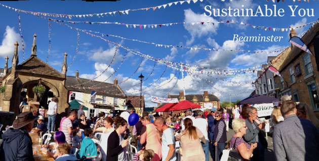 Image of lots of people in the village of Beaminster in England