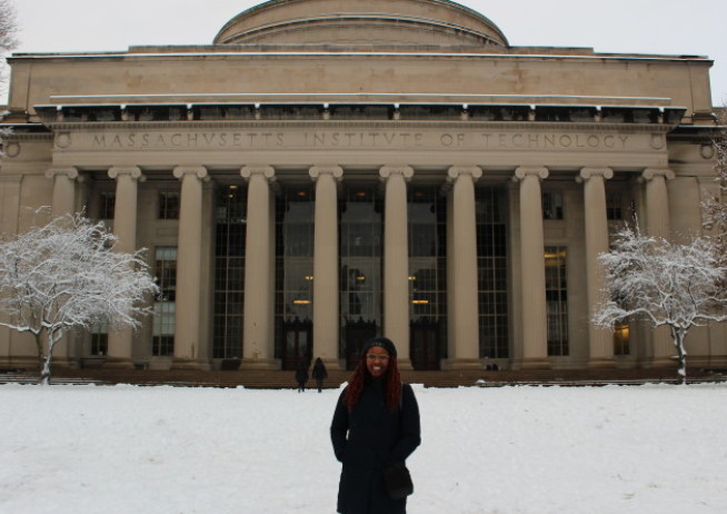 Abigael standing outside in the snow at Massachusetts Institute of Technology