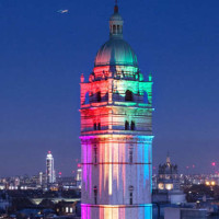Queens Tower with rainbow lighting