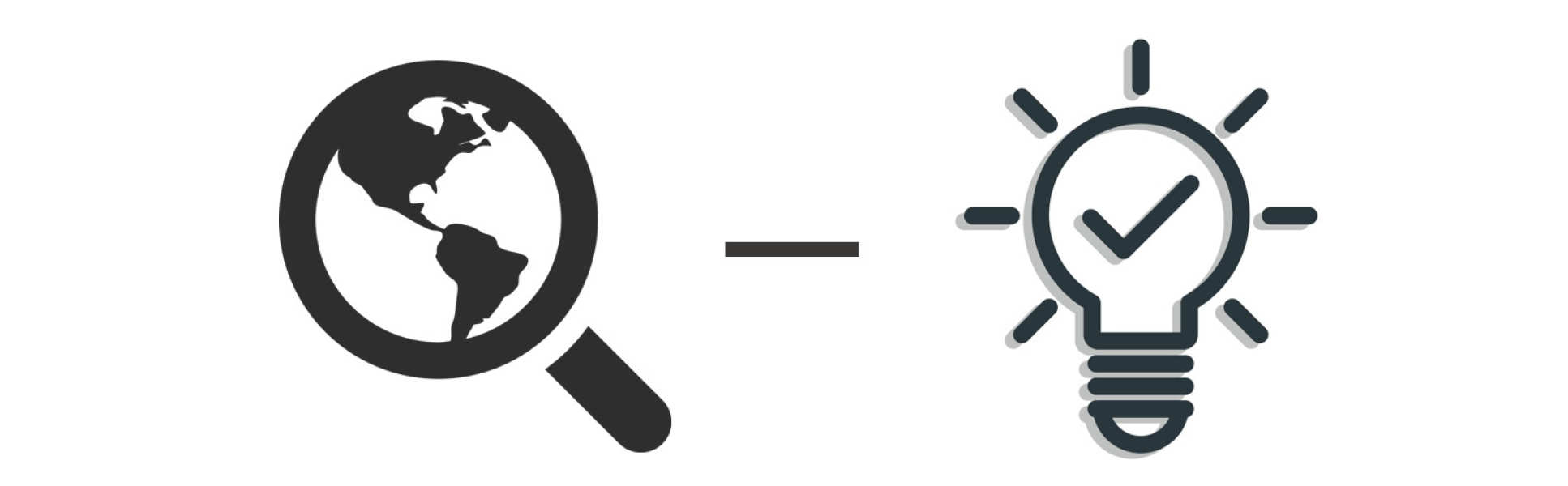 Icon of magnifying glass and lightbulb