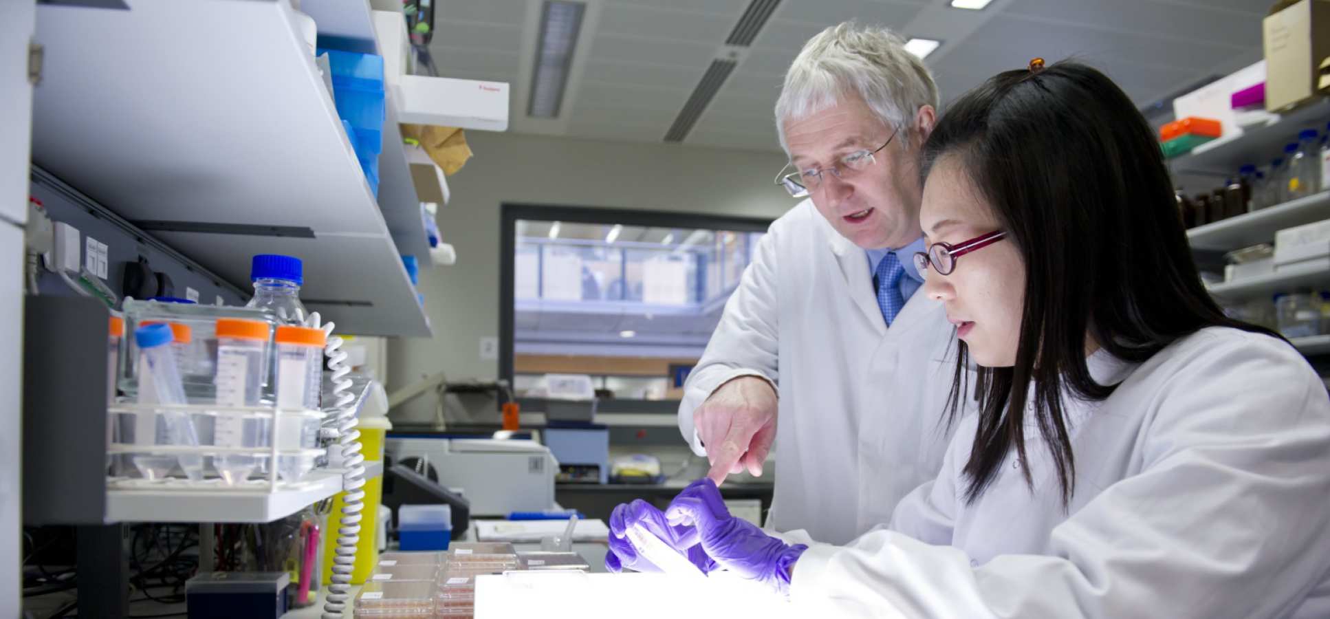 Prof Nigel Gooderam with PhD student in the lab