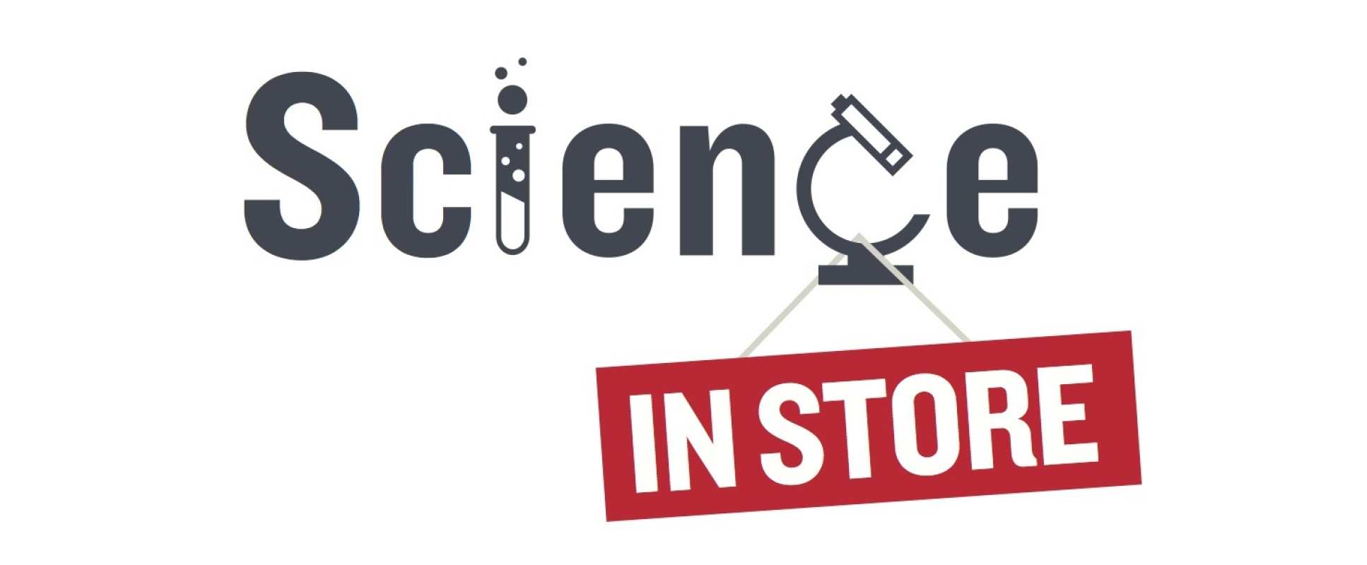 Science in store logo with test tube and microscope