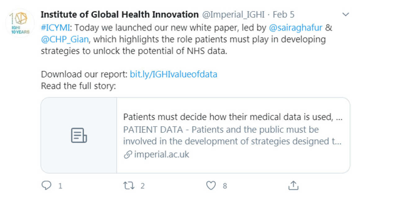 Tweet from IGHI on their new report