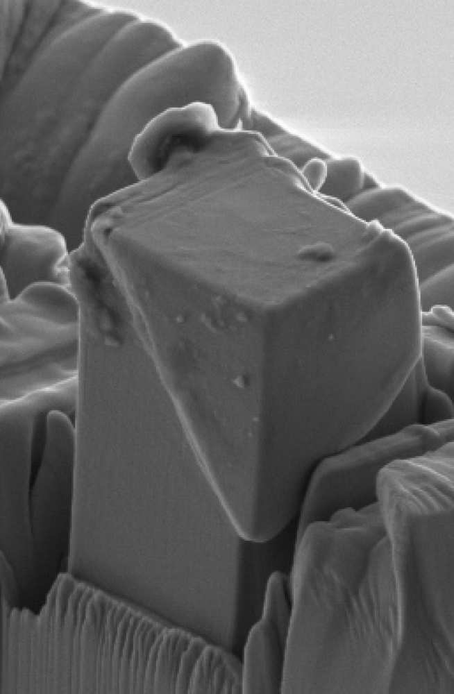 A deformed micropillar in zirconium