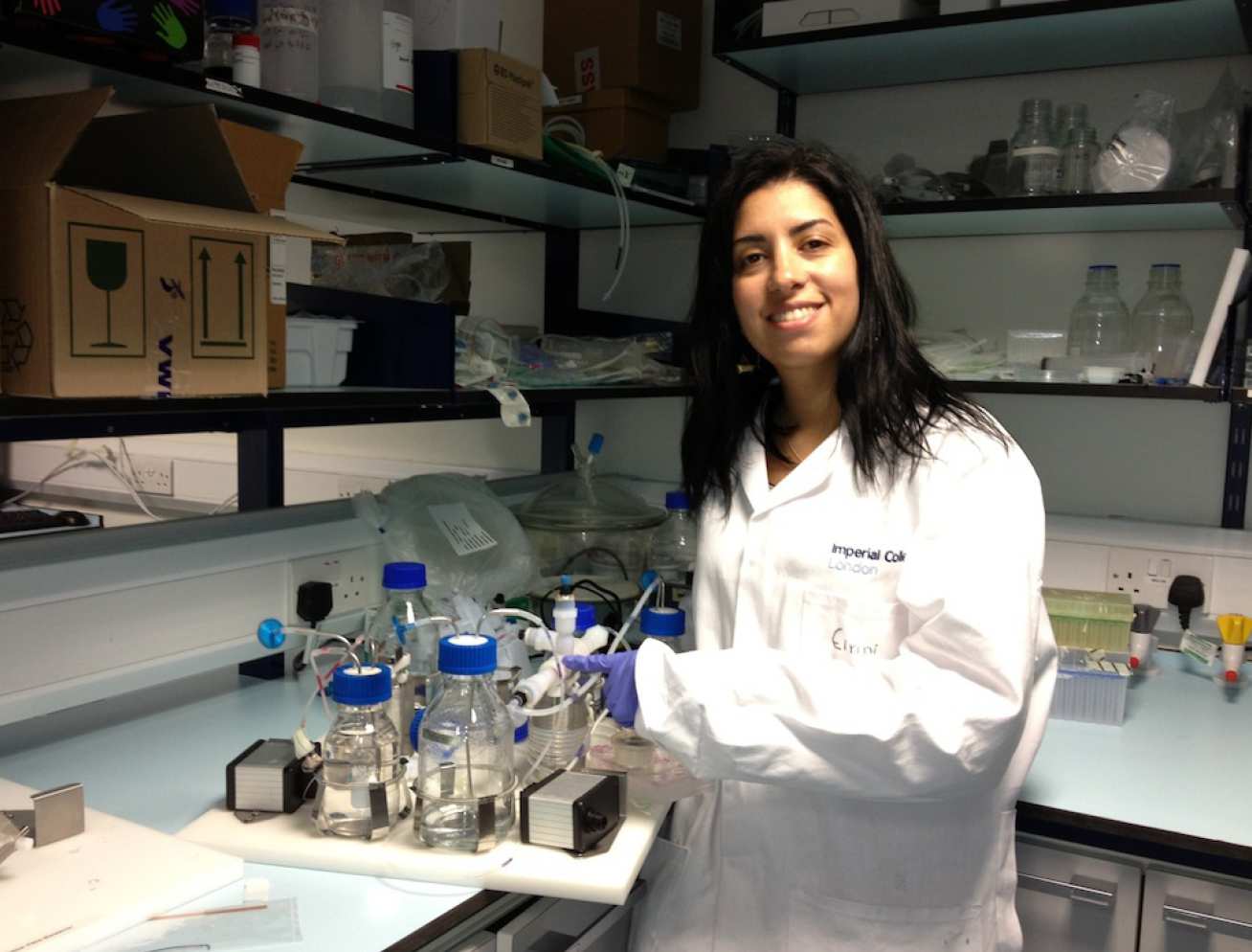 Eirini Velliou with the bioreactor