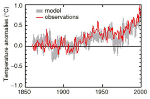 Observed and modelled trends in global surface temperature, 1850- 2000