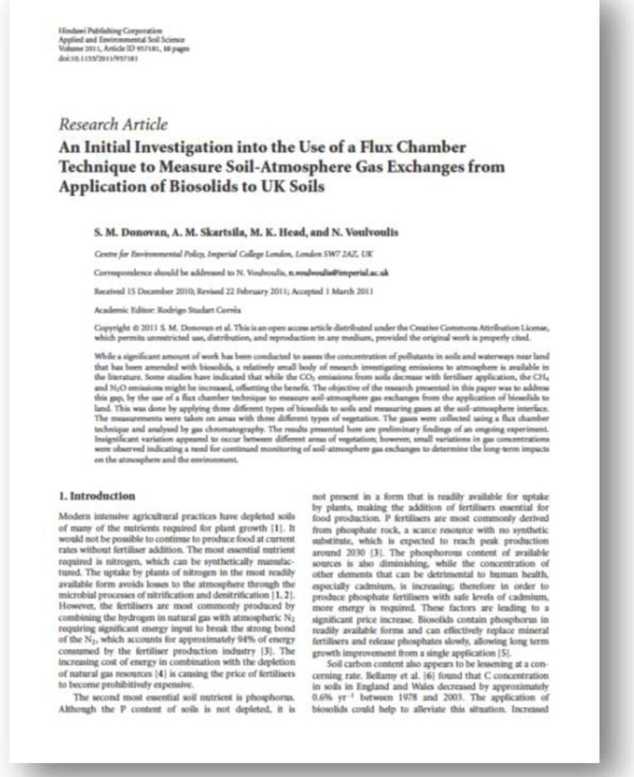 An Initial Investigation into the Use of a Flux Chamber Technique to Measure Soil-Atmosphere Gas Exchanges from Application of Biosolids to UK Soils