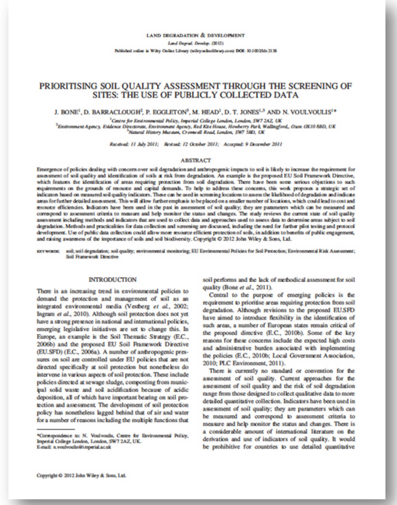 Prioritising Soil Quality Assessment Through the Screening of Sites