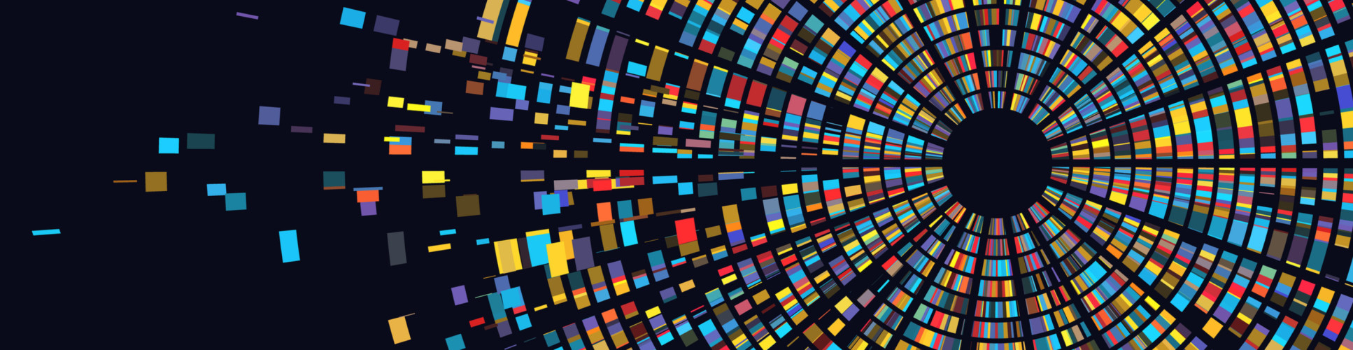 A circular-shaped infographic with many data points emanating out from the centre