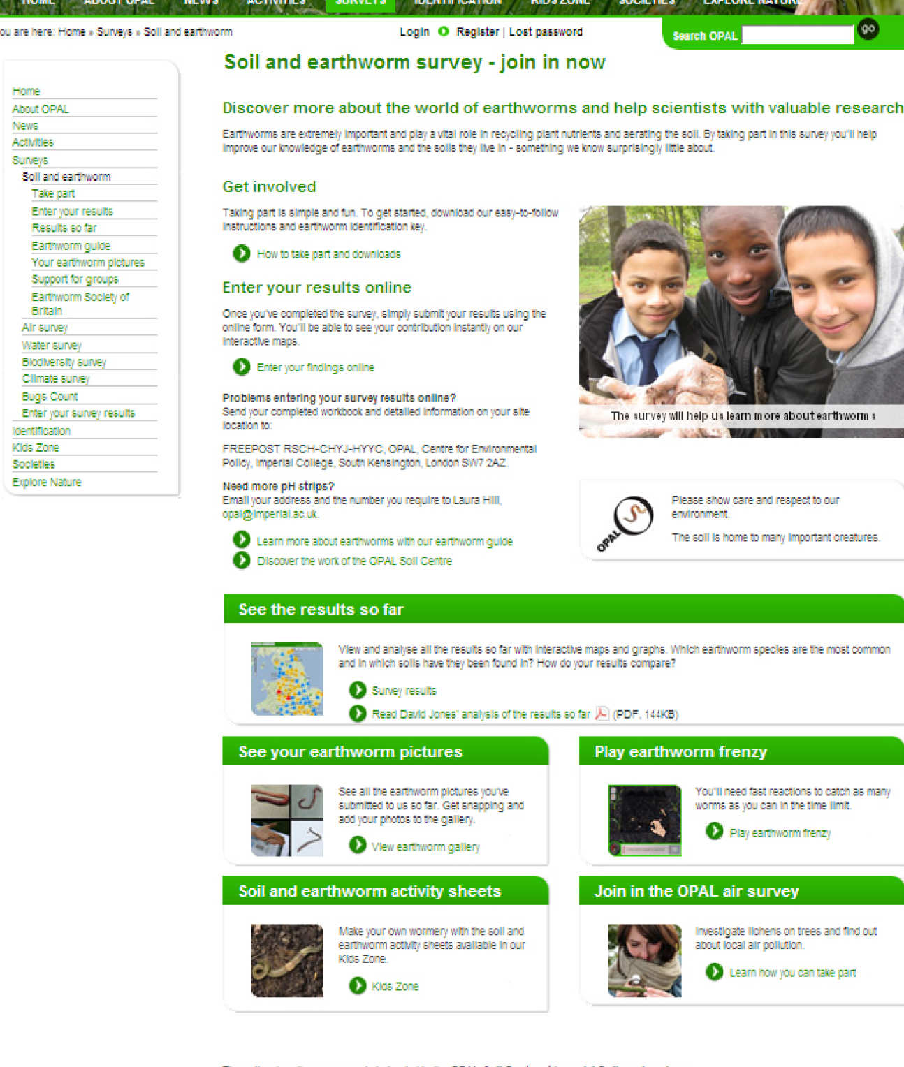 Soil Centre Project Pages on Web Portal
