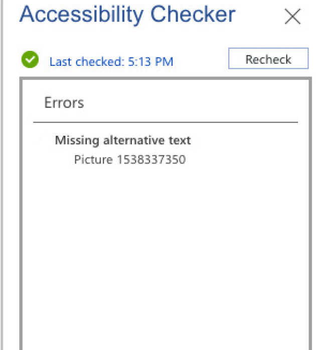 Screenshot of the accessibility check results