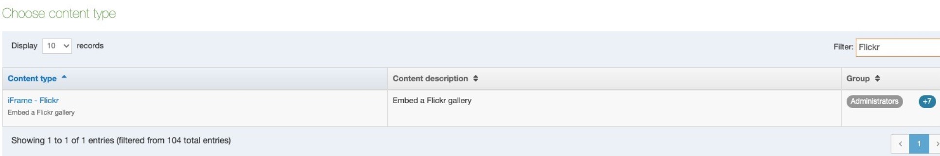 Content list filtered by 'Flickr'