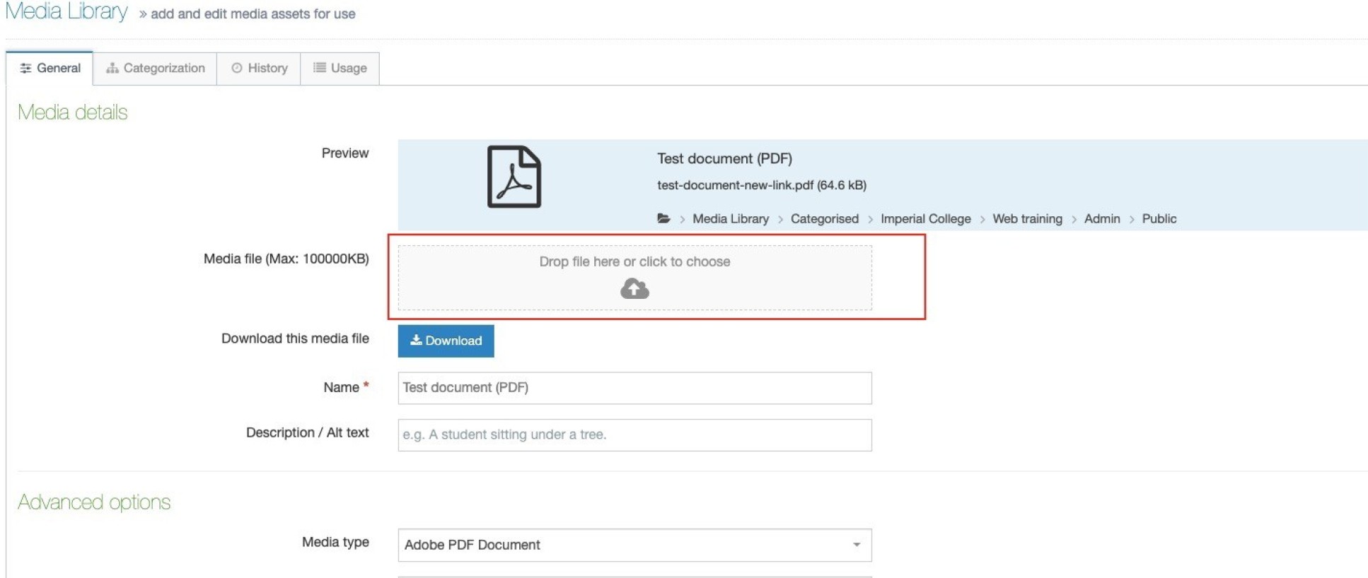 Media file details form