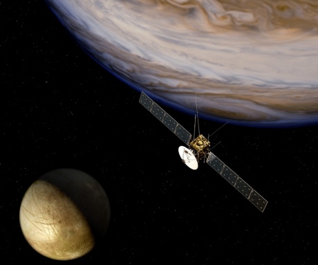 Artist impression of JUICE mission closing in on Jupiter