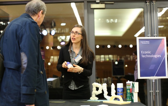 Dr Agi Brandt from Econic Technologies demonstrates the technology involved in manufacturing environmentally friendly polymers from carbon dioxide.