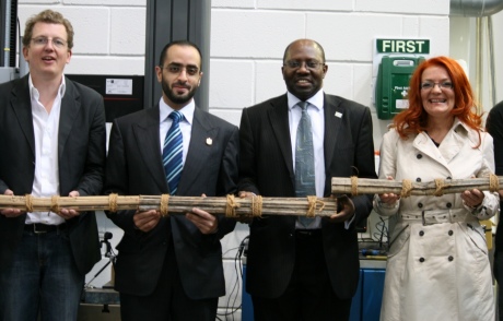 Right to left: Wolf Mangelsdorf (Buro Happold), His Highness Sheikh Mohammed bin Maktoum Al Maktoum, Dr Sunday Popo–Ola (Imperial College London), Sandra Piesik (3 ideas Ltd)