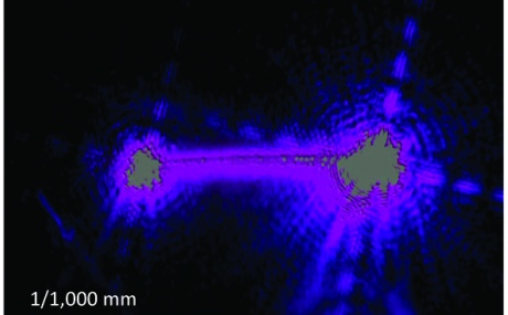 Laser emitting ultraviolet light from the end of the nanowire