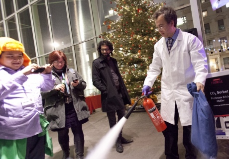 Imperial Fringe event, scientist uses fire extinguisher