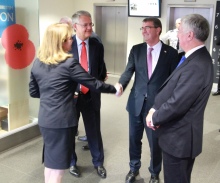 Professor Alice Gast shaking hands with Ashton Carter