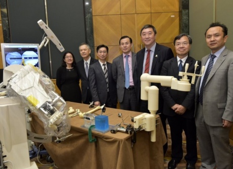 Imperial's Professor Guang-Zhong Yang (centre-left) and CUHK's Professor Joseph Sung (centre-right) launch the collaboration