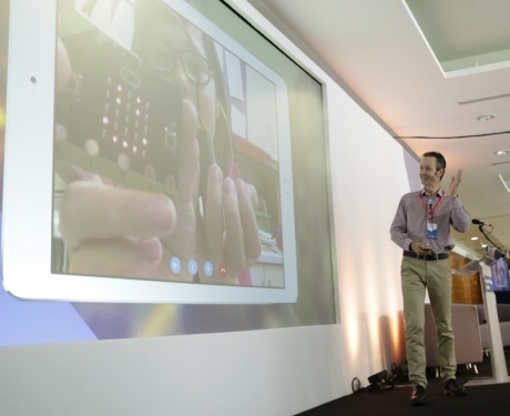 Professor Neil Mansfield skyping primary school student, Rosie