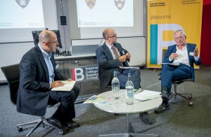 Brexit panel: (l-r) Professor Alex Michaelides (chair), Chris Giles and Professor David Miles