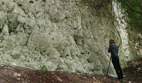 Martin Suttle at the white cliffs taking chalk rock samples