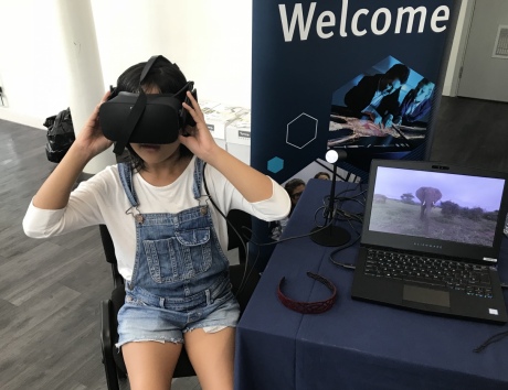 A child using a virtual reality headset