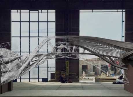 Digital illutration of the bridge during printing and once it is completed