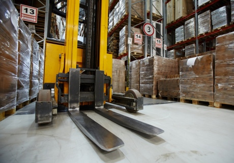 Forklift in warehouse