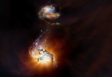 Duo of titanic galaxies caught in extreme starbursting merger