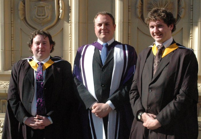 MSc graduates Sean Monaghan and John Winters with PhD graduate Will Neal
