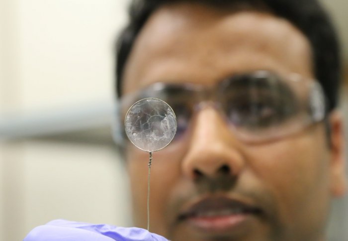 Researcher Santanu Karan with his free-standing nanofilm