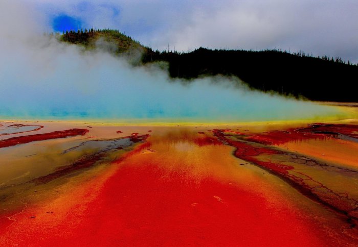 Red bacteria in a steaming pool