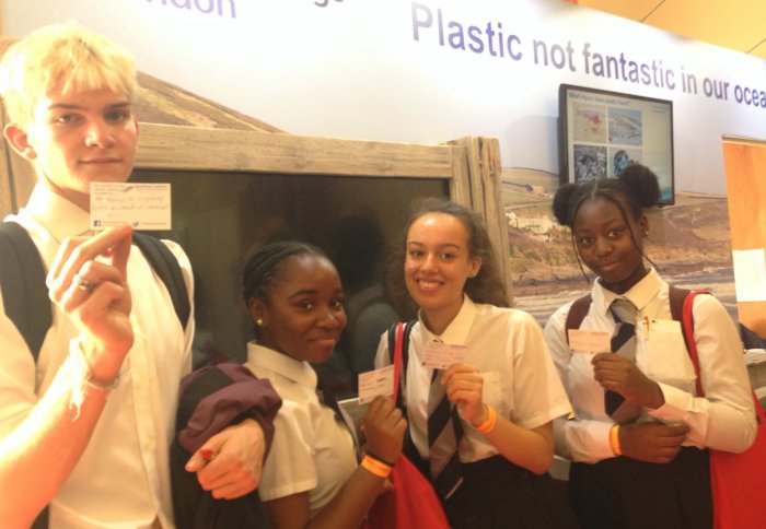 Pupils visit the 'plastic not fantastic' stand